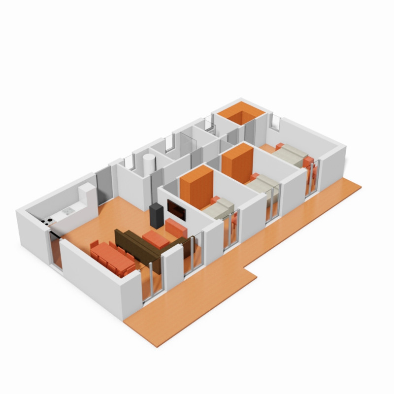 Casa de 3 dormitorios. 3D.