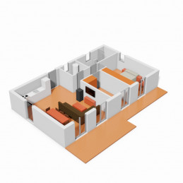 Casa de 2 dormitorios. 3D.