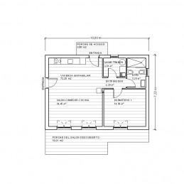 Casa de 1 dormitorio. Planta acotada.