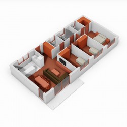 Casa de 3 dormitorios. 3D.